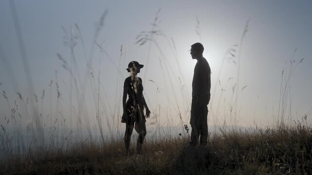 Angry couple fighting outdoors,dramatic scene