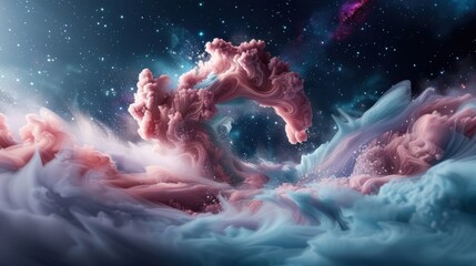 Galaxy in vibrant neon hues with swirling pinks, blues, and purples blending into a cosmic spiral, creating an energetic scene.