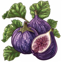 Naklejka premium A fig clipart, fruit element, intricate design, purple and green, isolated on white background