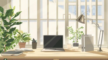 Minimalist Home Office Workspace with Natural Light