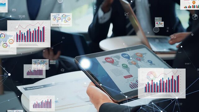 Group of multinational business people meeting and business data concept.