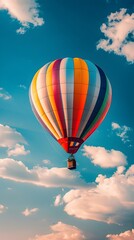 Fototapeta premium Vibrant Hot Air Balloon Ascending into the Boundless Blue Sky Embracing the Energy of New Beginnings