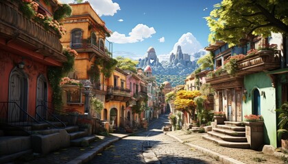 A vibrant street scene in a Latin American city