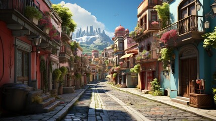 Fototapeta premium A vibrant street scene in a Latin American city