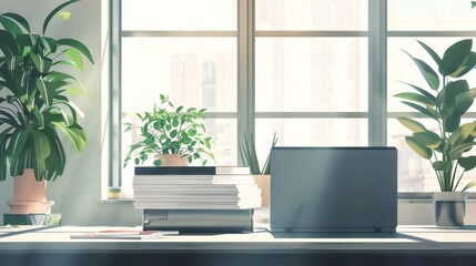 Minimalist Workspace with Natural Light and Plants