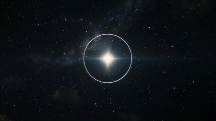 Fototapeta premium photo realistic render of perfect circle star in galaxy, on clean black space background