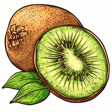 recommend clip art: A kiwi clipart, fruit element, hand-drawn style, green and brown, isolated on white background