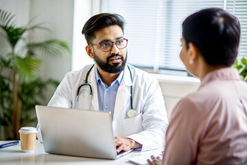 Indian Doctor Providing Medical Advice to Patient in Office
