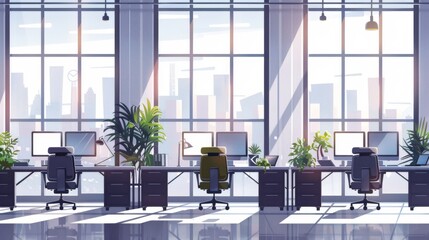 Fototapeta premium Modern Office Workspace with City View