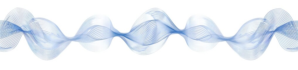 Simple line art graphic of blue sound waves on a white background, in a circular design with simple lines in a vector style. White space is in the center of the circles within the vector graphics, whi