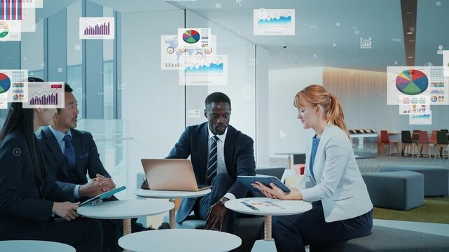 Group of multinational business people meeting and business data concept.