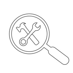 Search repair and maintenance car service station, vector. Crossed tools symbol with magnifying glass. Vector isolated illustration