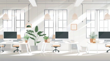 Modern Office Interior Design with Sunlight and Plants