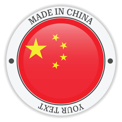 Made in China badge with flag of China. Vector badge with shadow underneath. Icon isolated on white background