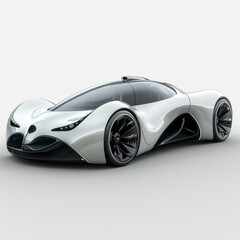 Futuristic Electric Concept Car on White Background in 3/4 View