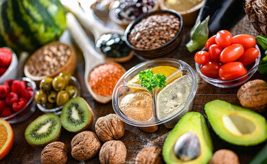 Food products representing the vegan diet. Veganism