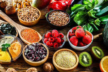 Food products representing the vegan diet. Veganism