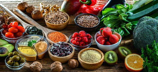 Food products representing the vegan diet. Veganism