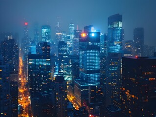 Obraz premium Mesmerizing Nighttime City Skyline with Glittering Skyscrapers and Captivating Illumination