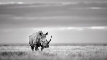 Fototapeta premium A lone rhinoceros silhouetted against the African sky.