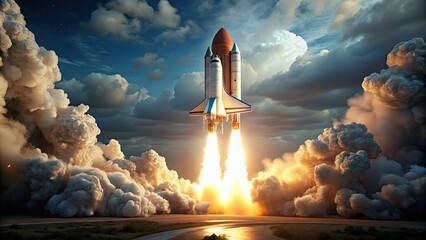 Fototapeta premium Ultra slow-motion rocket launch with bullet time effect , space, rocket, launch, speed, motion, slow, fire, smoke, thrust