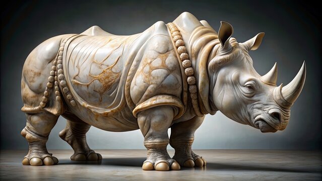 Elegant marble rhinoceros statue with lifelike details, marble, rhinoceros, statue, elegant, lifelike, sculpture, art