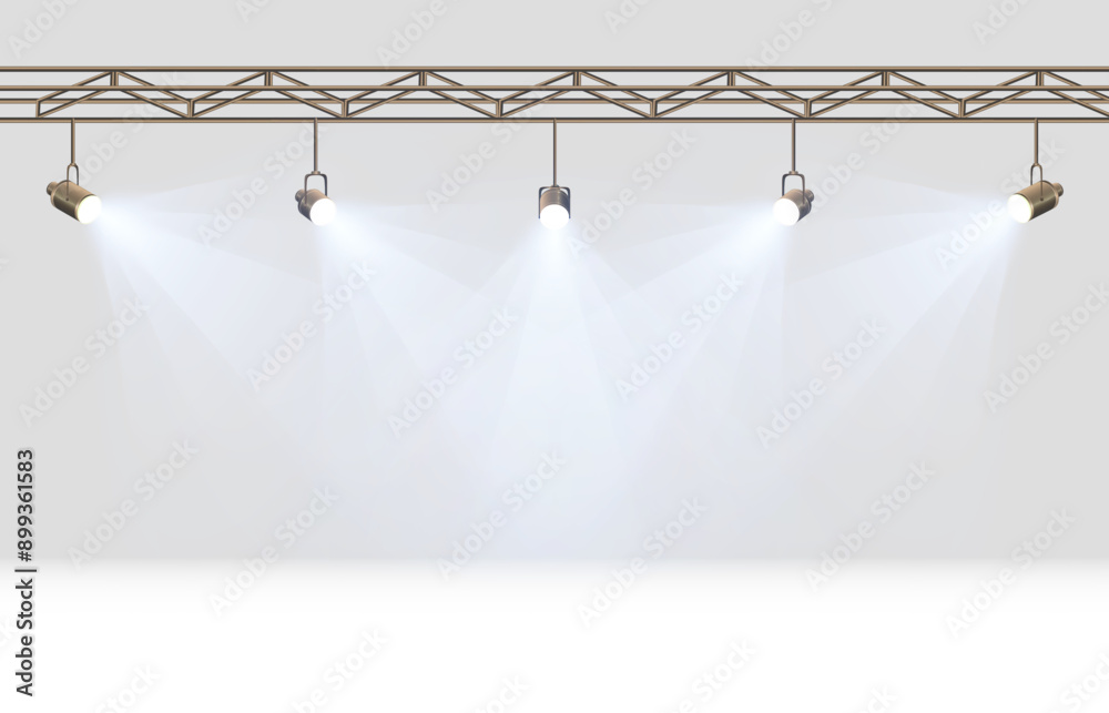 Poster spotlights with bright glow with top projection isolated background for presentation. spotlight for 