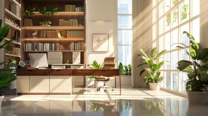Fototapeta premium Modern Office Interior Design with Natural Light and City View