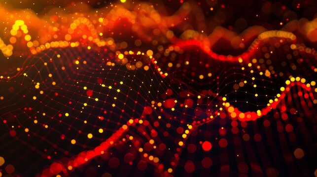 dynamic scatter plot illustrating a robust positive correlation between stock prices and trading volume, featuring red and yellow data points highlighting increased investor activity