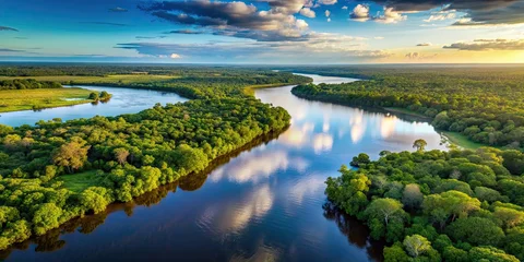 Fototapete Rund Serene landscape of the Tocantins River flowing through lush forest and scattered river islands, Brazil, nature, Tocantins © Udomner
