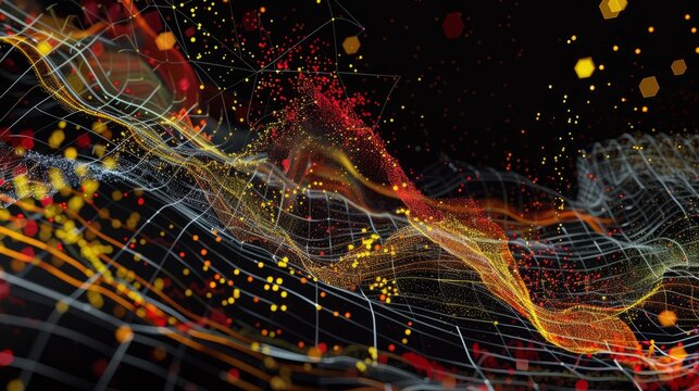 dynamic scatter plot illustrating a robust positive correlation between stock prices and trading volume, featuring red and yellow data points highlighting increased investor activity