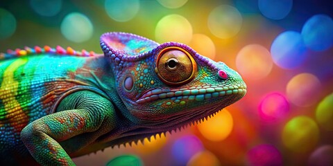 Vibrant render of chameleon blending with abstract background, chameleon, reptile, render, camouflage, colorful