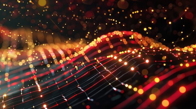 dynamic scatter plot illustrating a robust positive correlation between stock prices and trading volume, featuring red and yellow data points highlighting increased investor activity