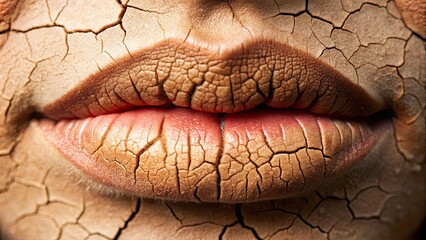 Cotton mouth closeup with dry and parched lips, cotton mouth, dry, parched, lips, thirsty, closeup, dehydrated, health