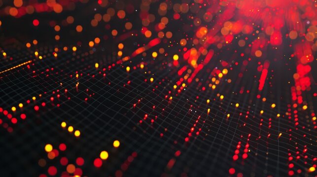 dynamic scatter plot illustrating a robust positive correlation between stock prices and trading volume, featuring red and yellow data points highlighting increased investor activity