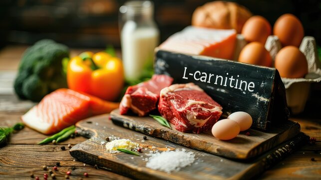 L-carnitine in food on the table. Selective focus.