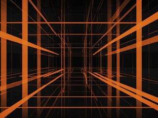 Orange lines on black abstract background - wallpaper illustration, high contrast
