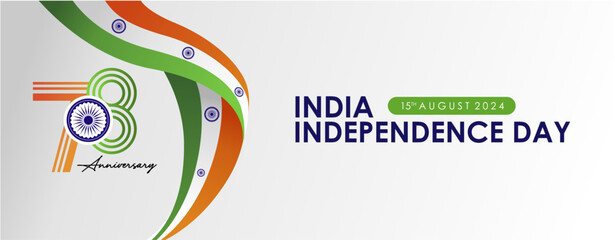 Celebration banner of 78th India Independence Day 15 August 2024. 78th Anniversary of Bharat Ganarajya 2024 Background with 78th logo and India Flag Riddon. 