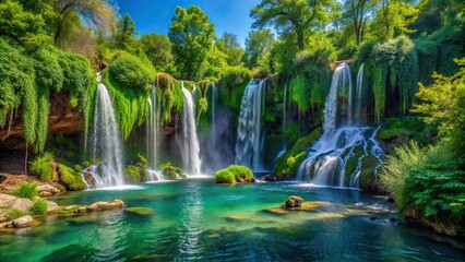 Waterfall flowing through lush greenery in Antalya, Turkey , Waterfall, Antalya, Turkey, nature