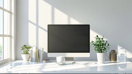Modern Minimalist Workspace with Sunlight and Plants