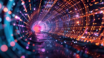 Obraz premium A tunnel with an intricate network of fiber optic cables visible