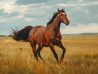 Obraz premium Majestic Horse Galloping Freely Across Vast Open Field Exuding Strength and Spirit of Freedom