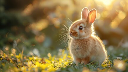 Fototapeta premium Adorable Bunny in a Golden Meadow