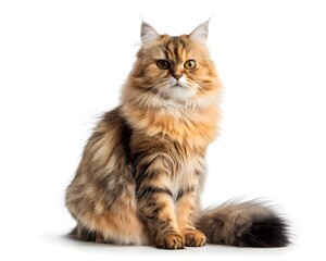 Fluffy Persian Cat Sitting Primly on White Background Isolated Elegant Feline Portrait