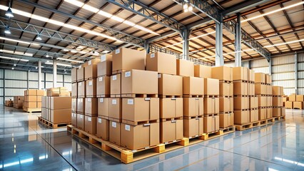 Cardboard boxes stacked in a shipping center , shipping, center, boxes, cardboard, packaging, storage