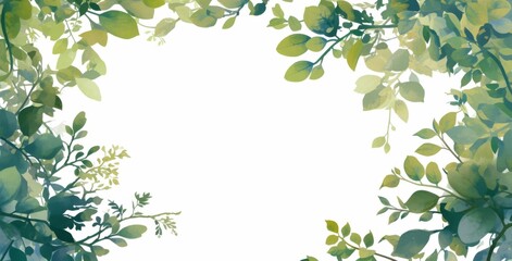 Fototapeta premium White Background with Green Leaves Border Frame