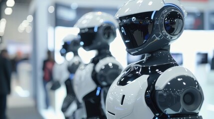 Fototapeta premium A tech gadgets expo with various new and innovative devices on display, from smart home assistants to advanced robotics, illustrating the rapid advancements and diverse applications of modern