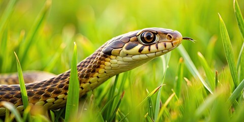 A sneaky snake hiding in the grass , deception, hidden danger, camouflage, lurking, slithering, wildlife, nature, danger, wild