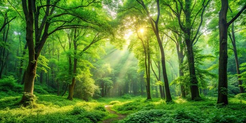 Lush green forest with vibrant leaves and trees , nature, eco-friendly, environment, protection, conservation, sustainable