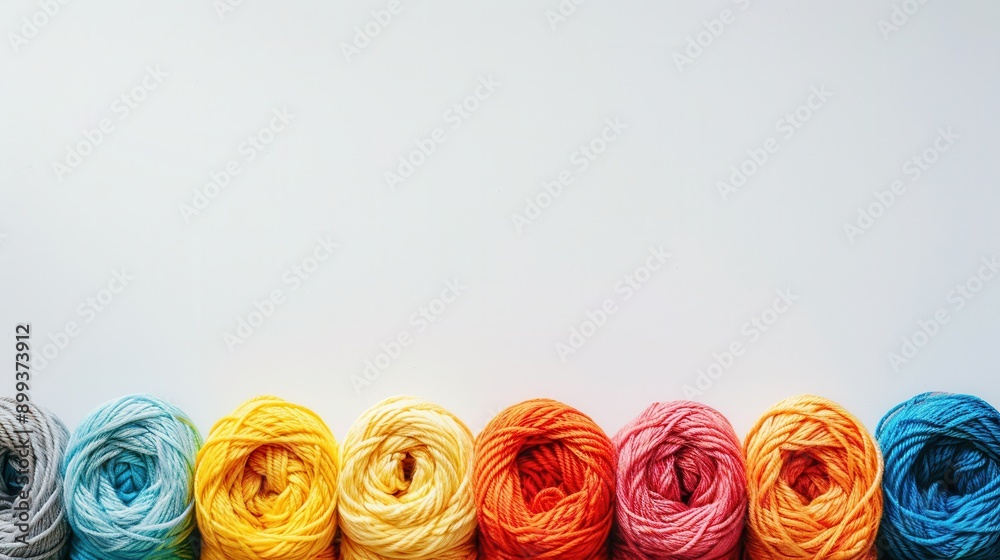 Aufkleber Colorful rolls of yarn are neatly arranged in a grid on a clean white background, providing ample space for creative text and inspiration. Generative AI
